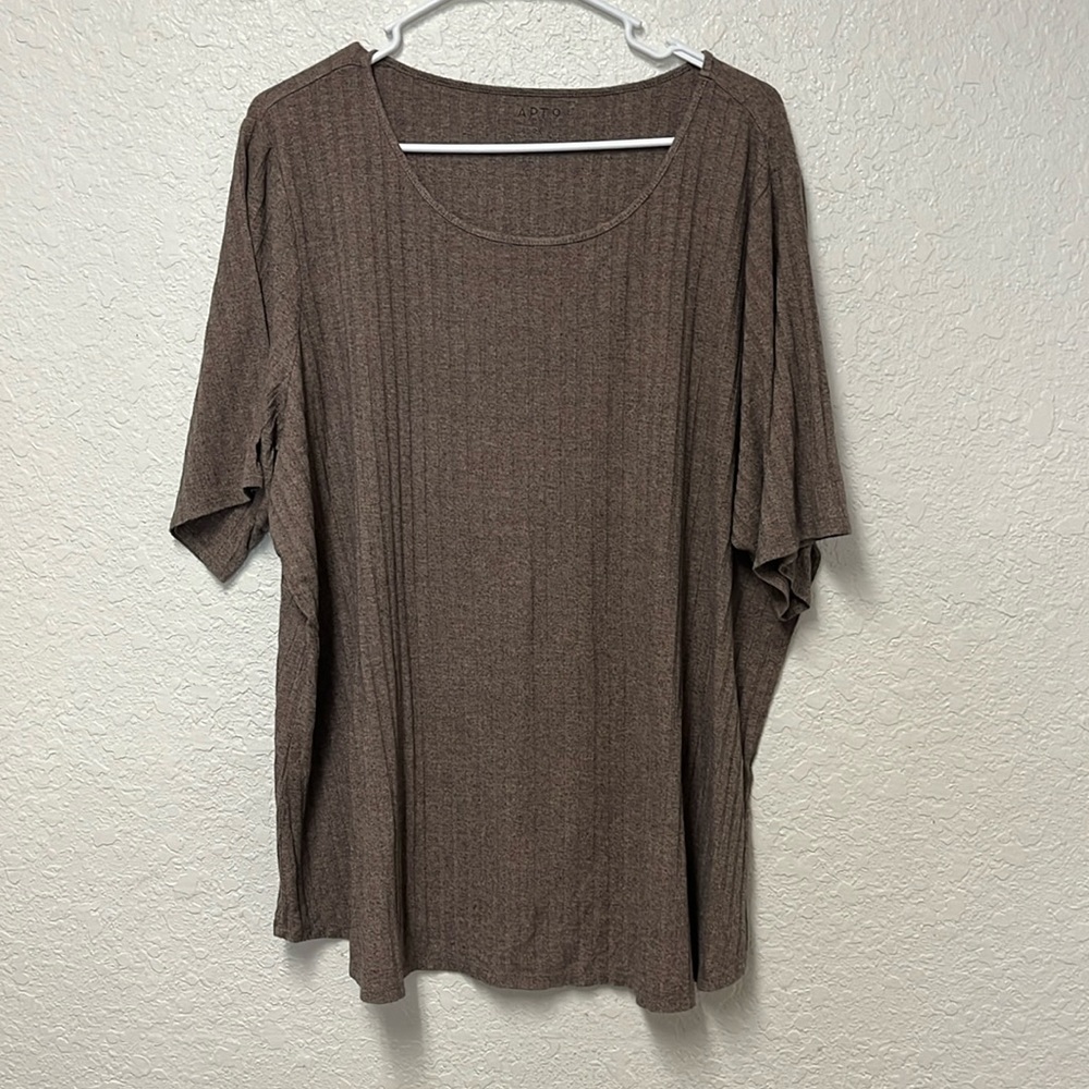 APT 9 Brown Wide Ribbed Scoop Neck Short Sleeve Top Size 2X